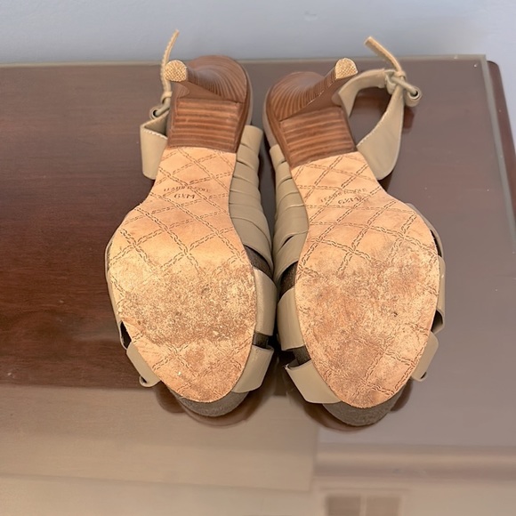 L.A.M.B. Women’s KAM Taupe Platform Slingback Wooden Heels - Picture 7 of 7